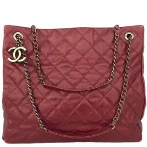 Auth Chanel Quilted Matelasse CC Charm Caviar City Shopper Tote Bag Bordeaux